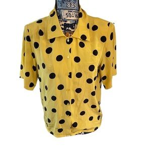 Hana Sung yellow and black polka dot blouse